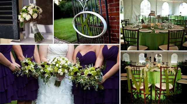 green and purple wedding decorations