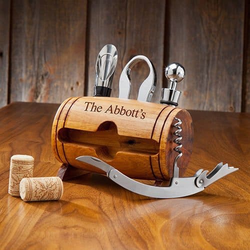 personalized wine barrel accessory set